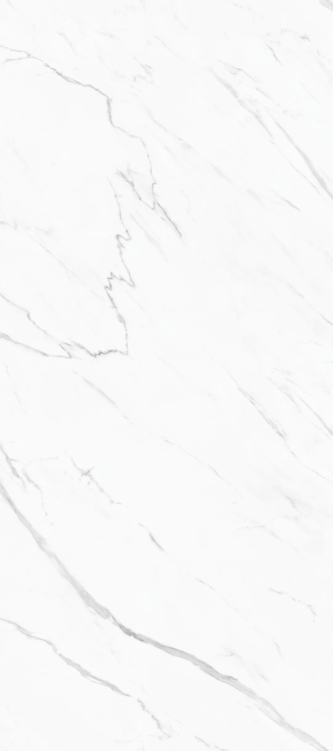 large format glossy white marble look sintered stone slab with natural flowing grey veining