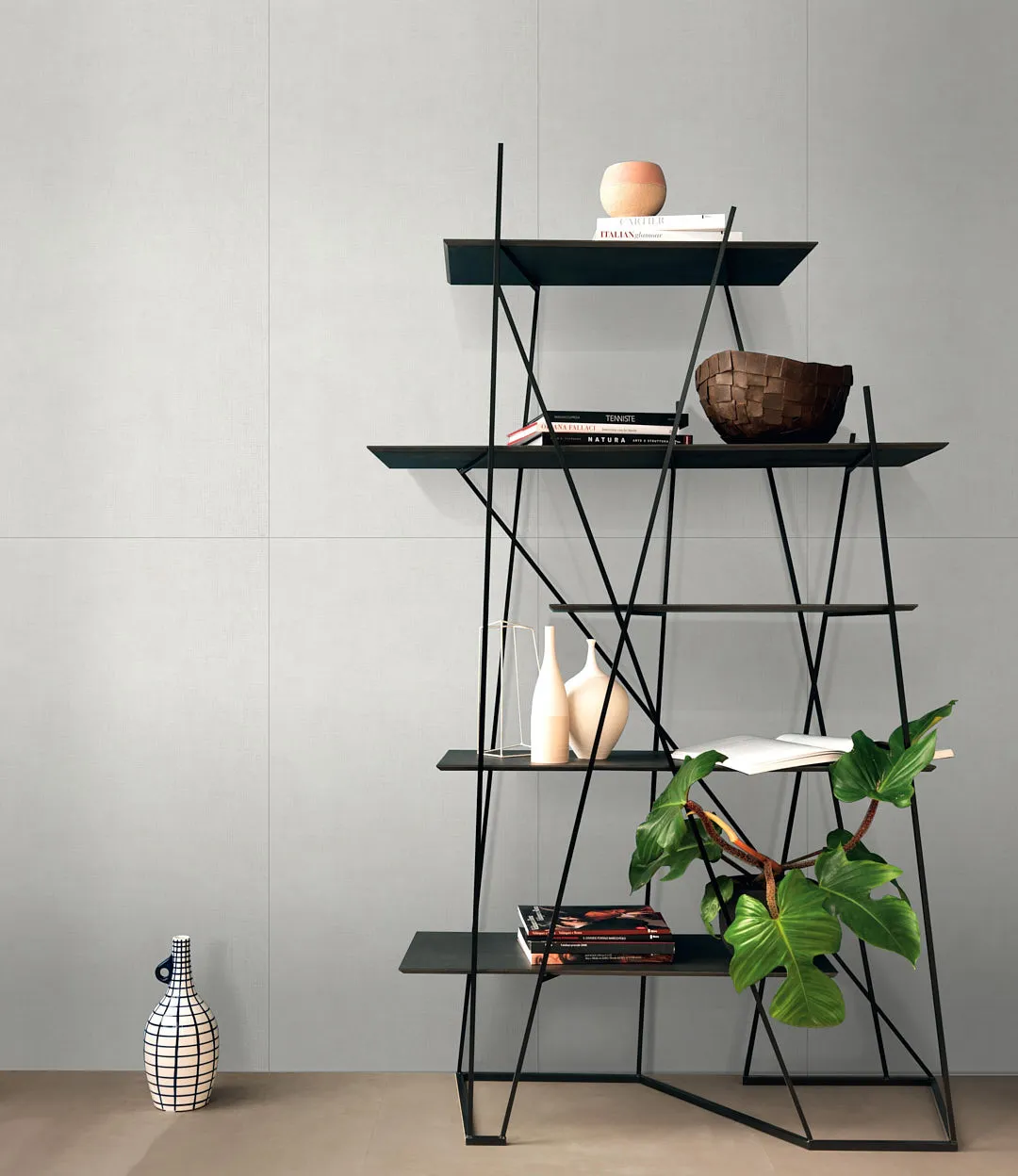 modern interior wall design with ivory cement look porcelain wall tiles matte finish