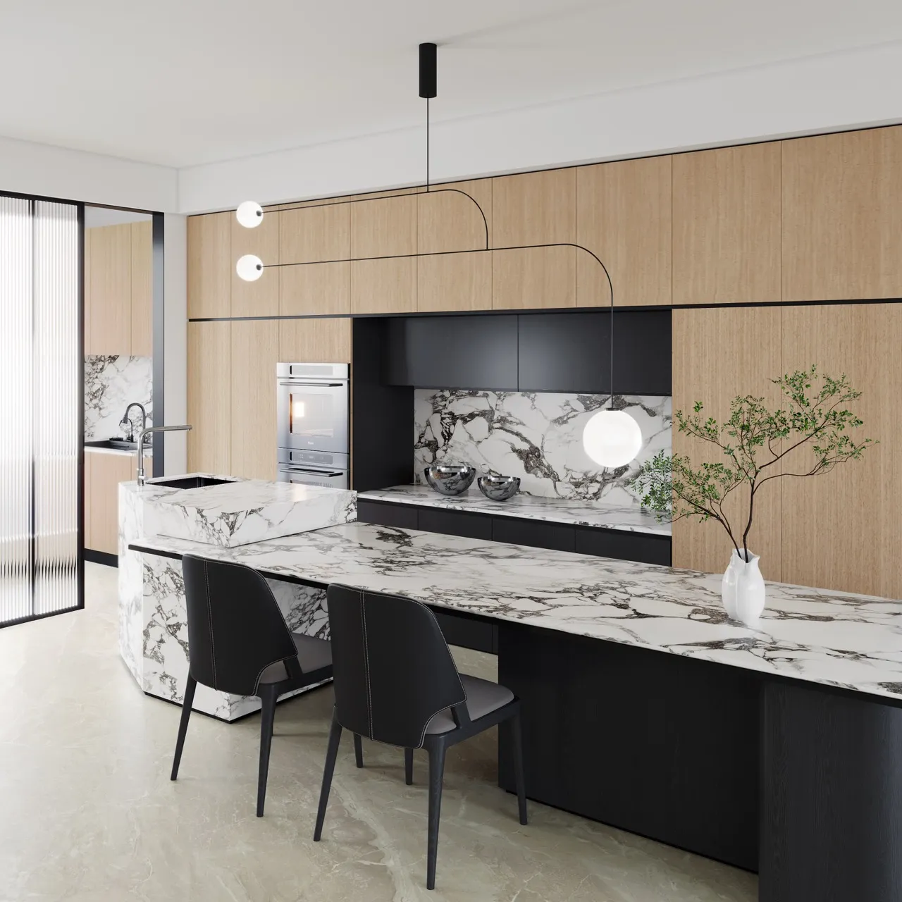 Large format marble look white sintered stone countertop kitchen wall glazed surface application