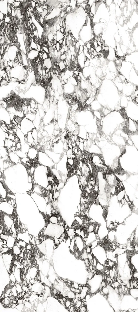 pattern D marble look satin white sintered stone slab with fragmented black marble veining