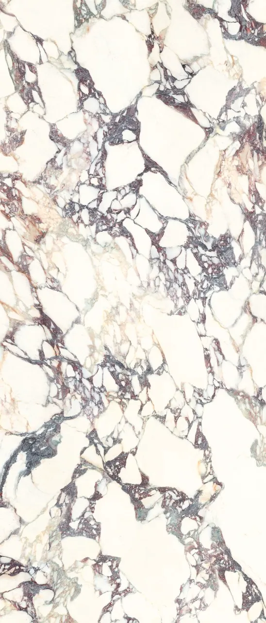 Large format glossy white sintered stone full slab with purple vein design