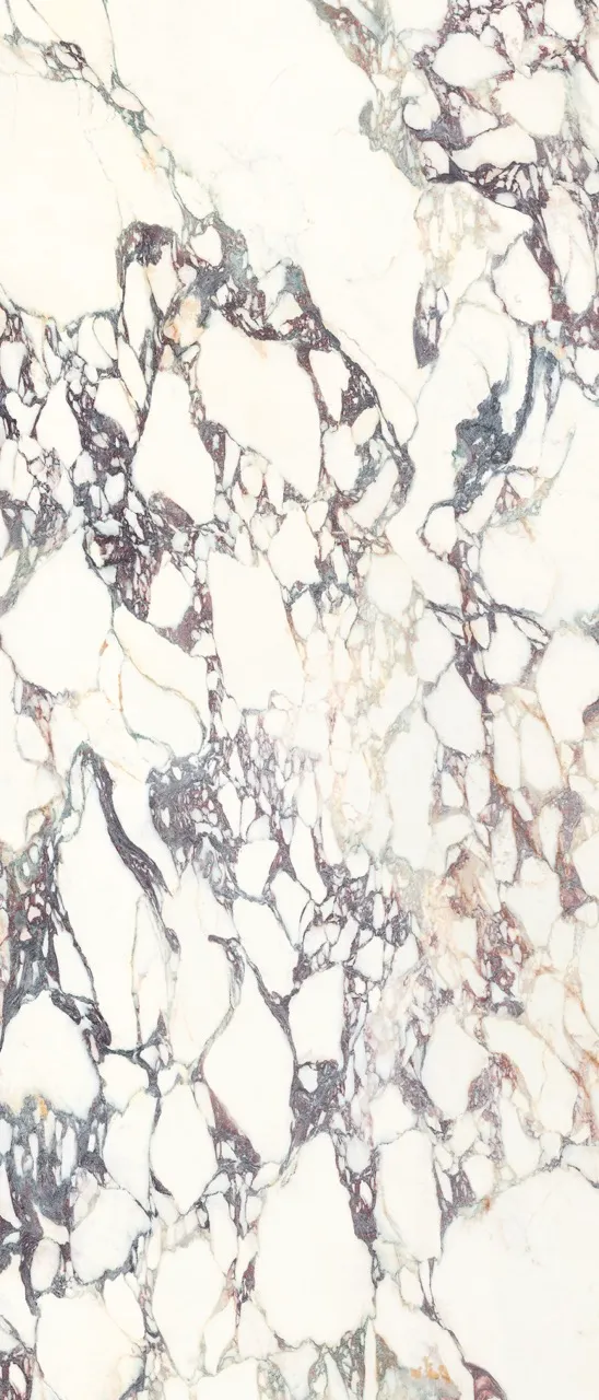 Large format white sintered stone with purple vein glossy glazed surface