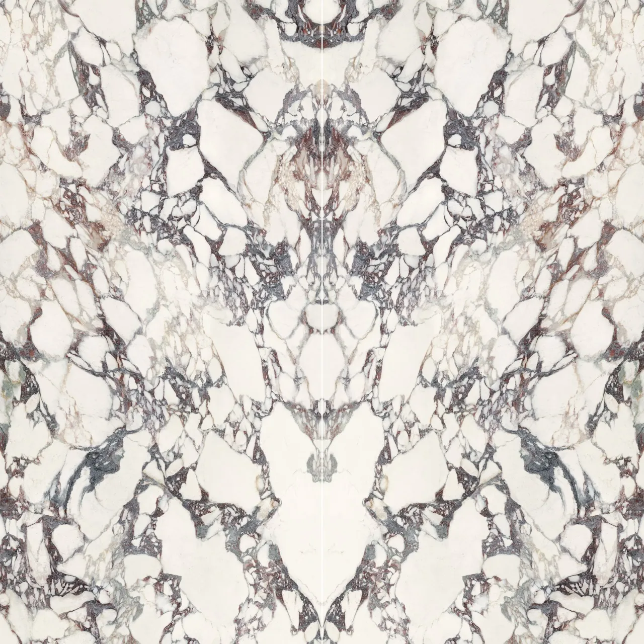 Large format bookmatch marble look white sintered stone with purple vein design