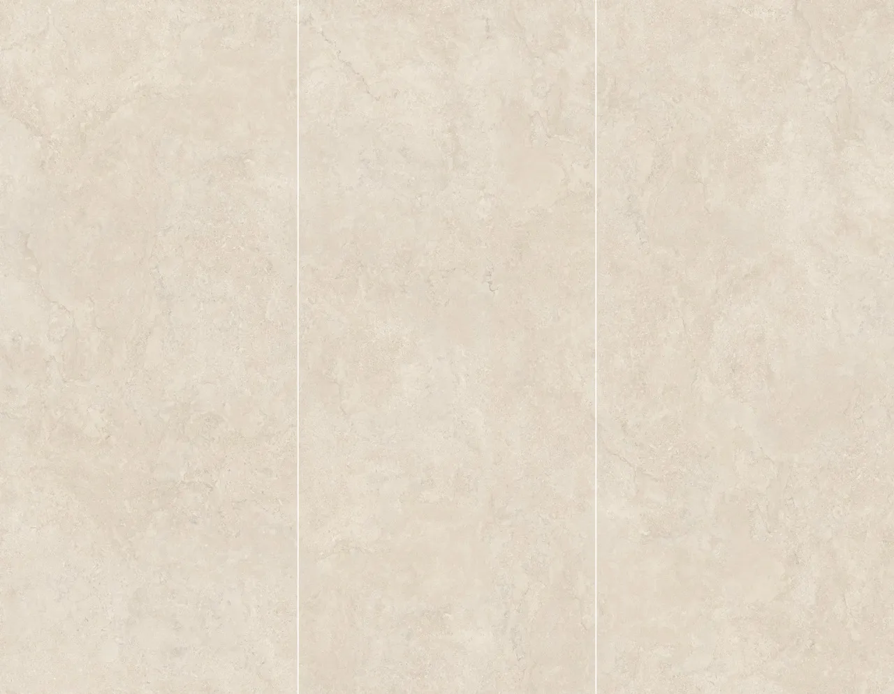 Three slab layout of beige limestone look sintered stone showing continuous natural stone texture