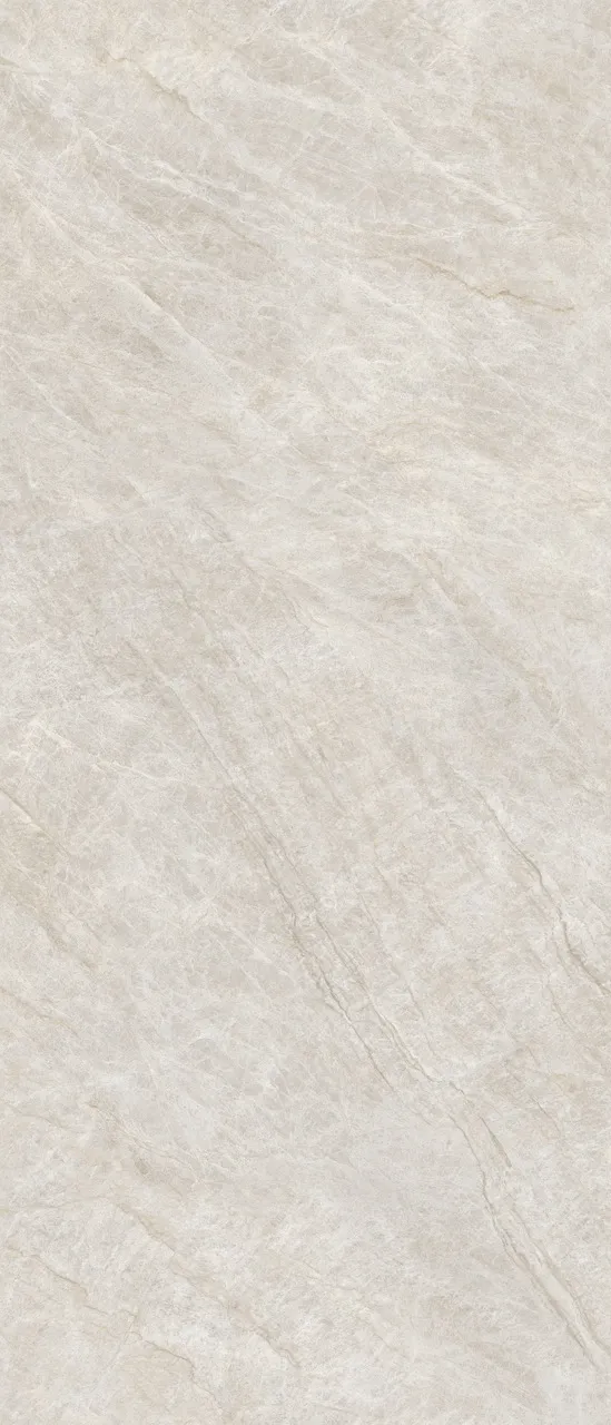beige marble effect glossy sintered stone slab with subtle natural veining and glazed polished finish