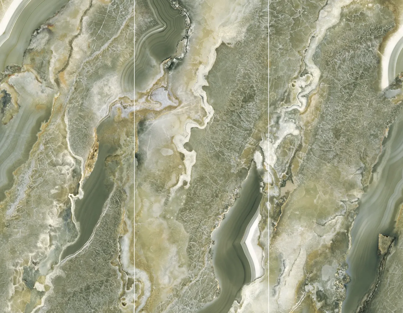 MA1228594CS green onyx look sintered stone bookmatch slab layout with continuous emerald veining