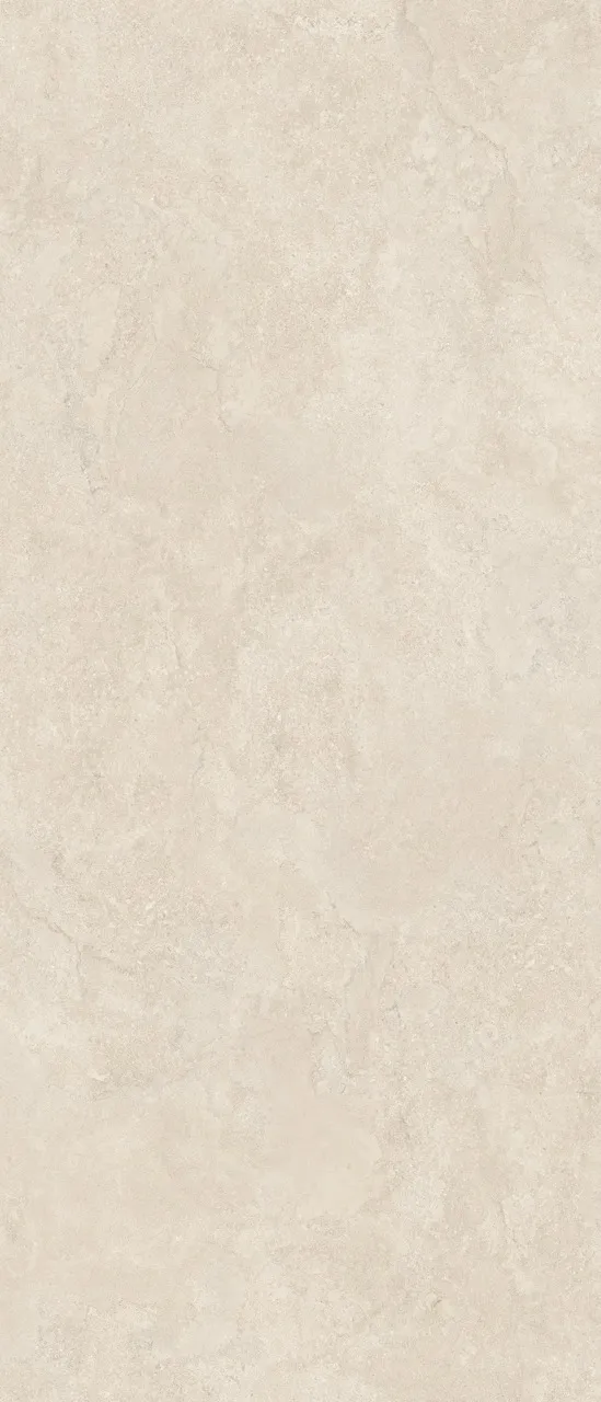 Large format beige limestone look sintered stone with natural stone texture and glazed textured finish