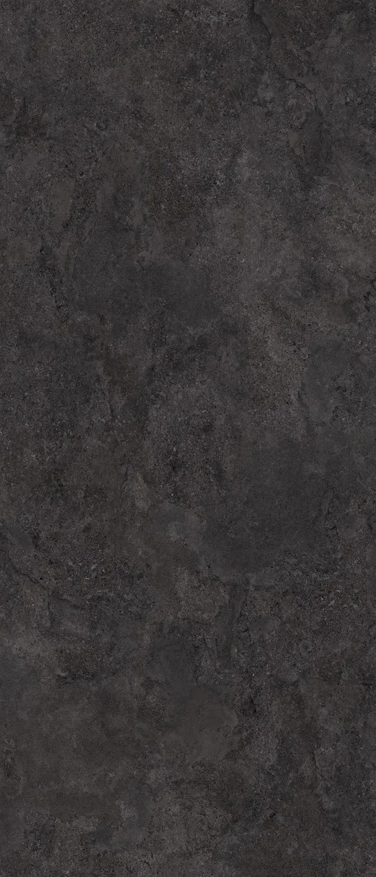 Large format black limestone look sintered stone with natural stone texture and matte finish