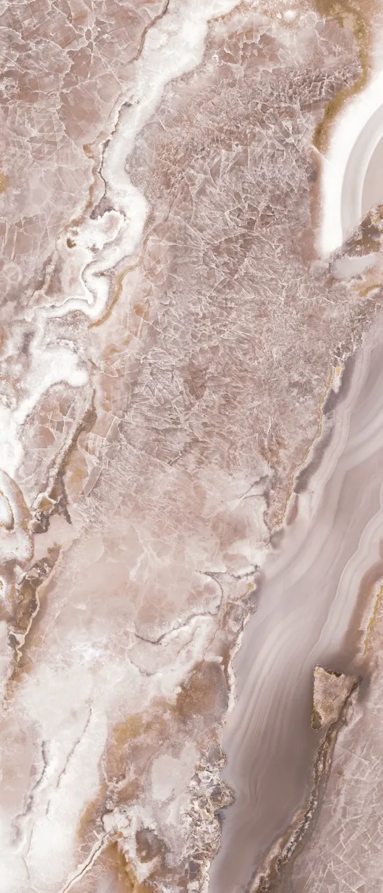 Large format pink onyx look sintered stone with crystal texture and glossy glazed finish