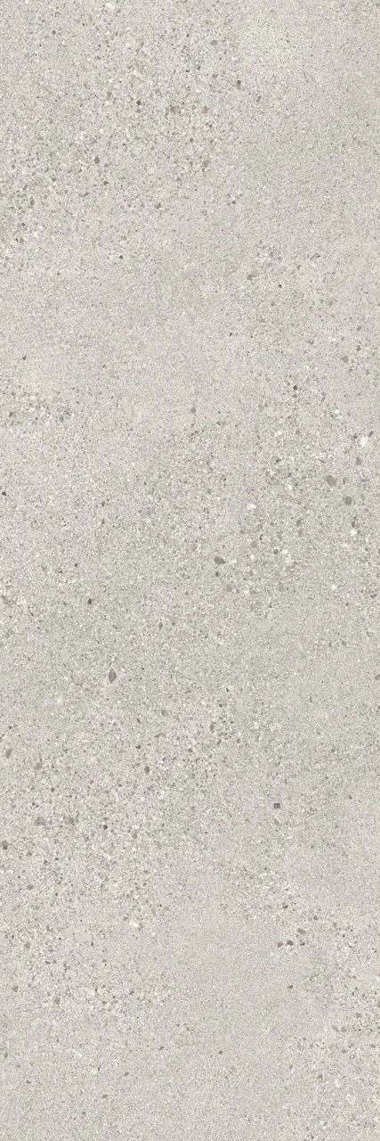 900x2700mm light gray terrazzo look glazed matte sintered stone slab featuring delicate stone-chip patterns for floor applications.
