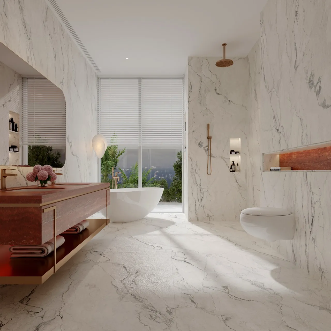 Marble Look White Sintered Stone Luxury Bathroom Interior MA1227266ST