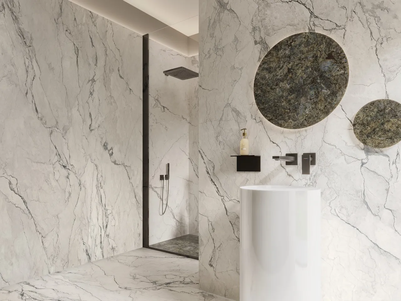 White Marble Effect Sintered Stone Bathroom Wall Cladding MA1227266ST