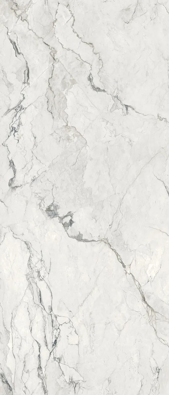 Glossy White Marble Effect Sintered Stone with Gray Veining