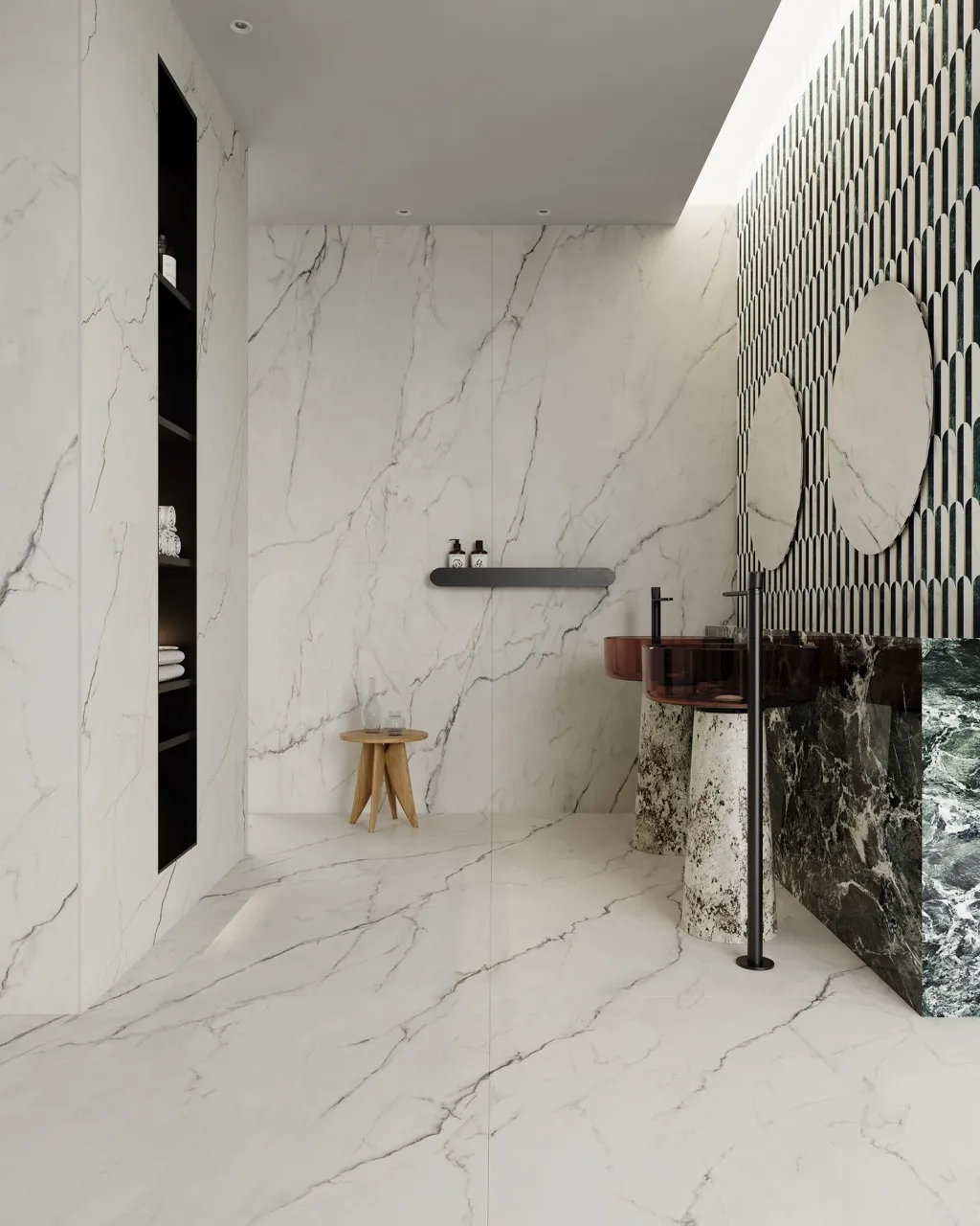 White Marble Look Matte Textured Sintered Stone Bathroom Wall and Floor MA1228030ST