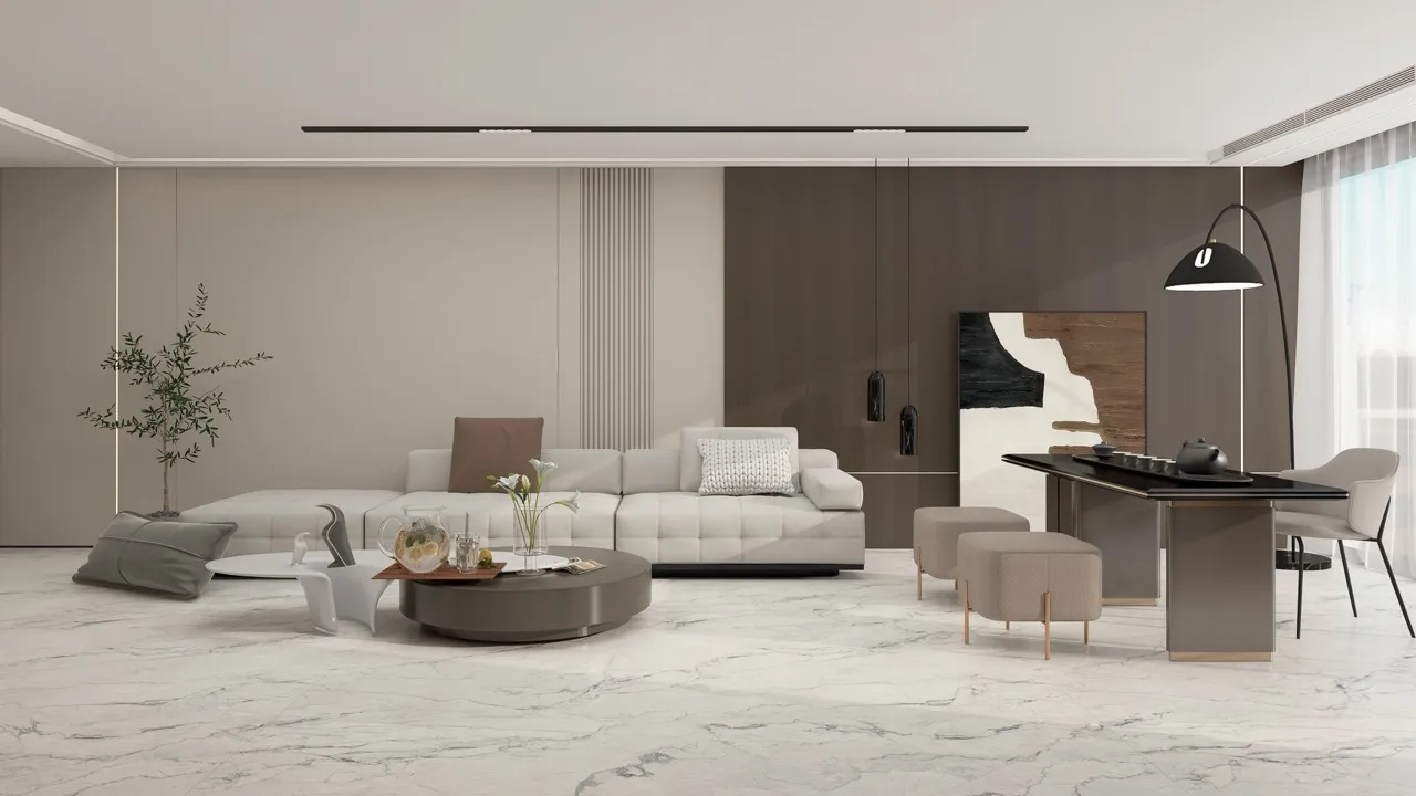 White Marble Look Sintered Stone Living Room Floor Tile MA1227266ST