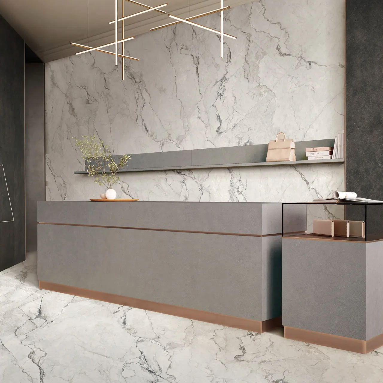 White Marble Look Matte Textured Sintered Stone Showroom Wall Cladding MA1227266ST