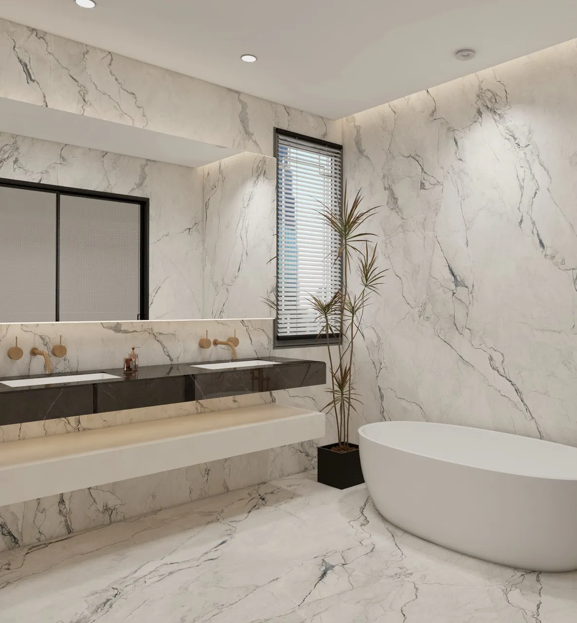 White Marble Look Sintered Stone Bathroom Interior Wall and Floor MA1227266ST