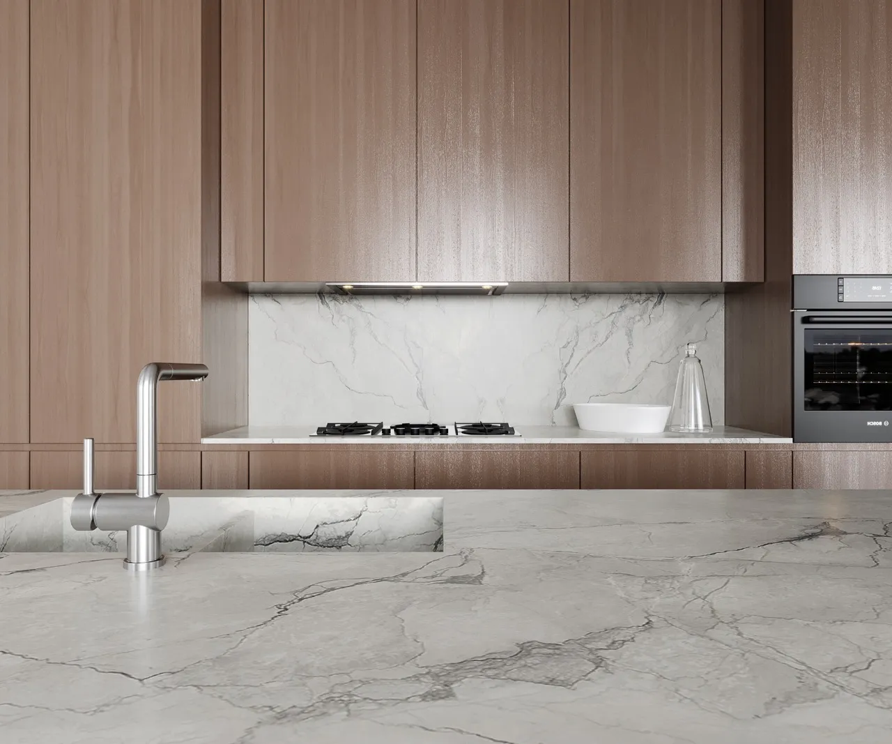 Marble Look White Sintered Stone Kitchen Countertop Detail MA1632266ST12