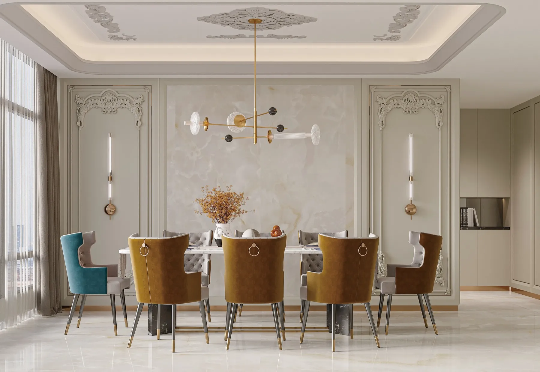 FM189793LEV Beige Onyx Look porcelain tile shown in an application-style product view