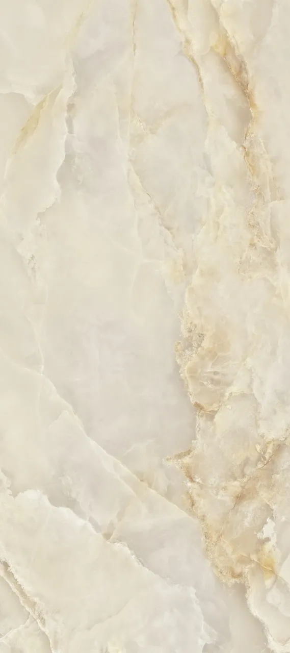 1200×2700mm beige onyx look glossy glazed sintered stone slab design with soft ivory tones and natural translucent veining