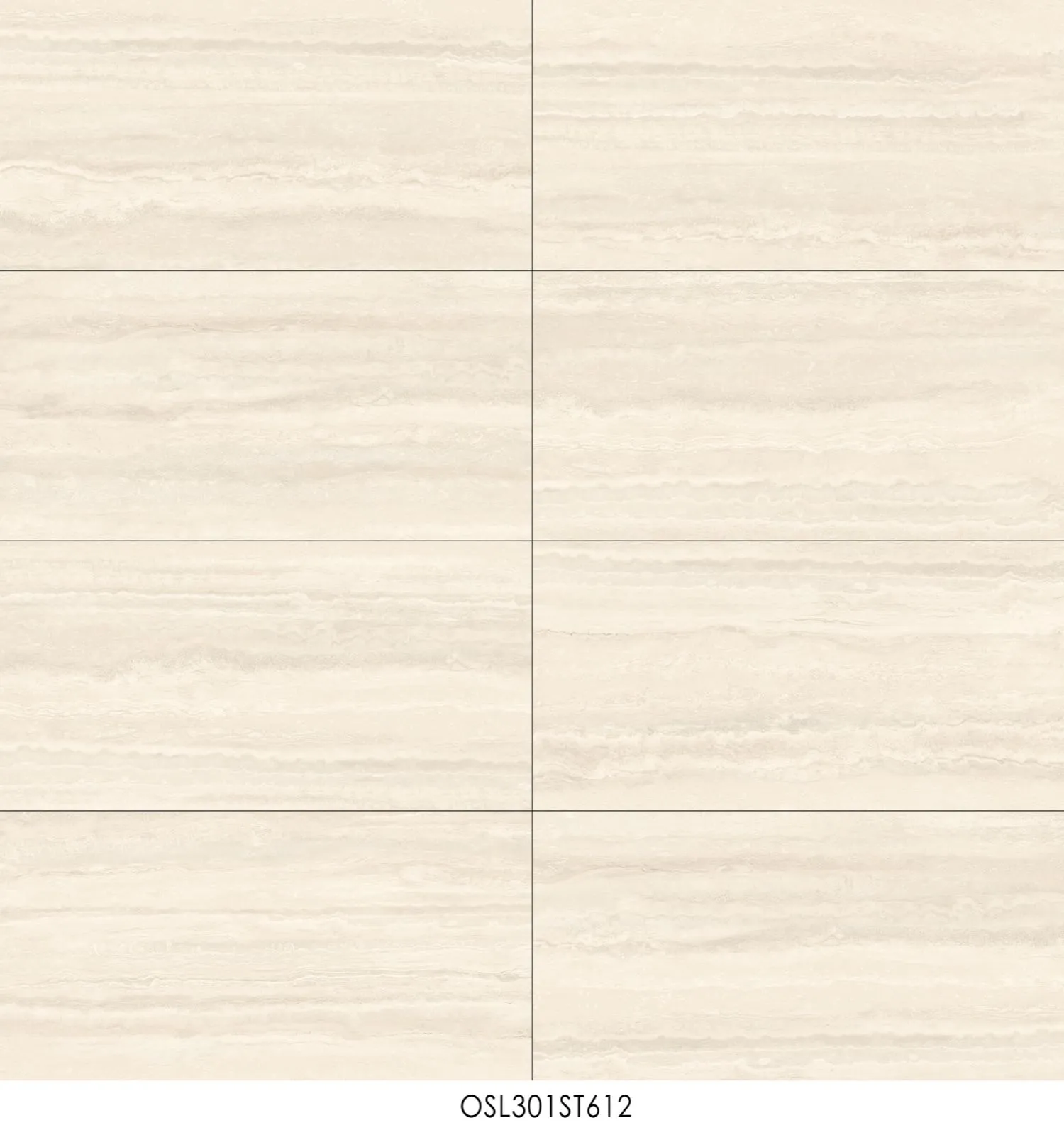 Beige travertine porcelain tile OSL301ST612 in a 600x1200mm rectangular textured layout with subtle stone veins.