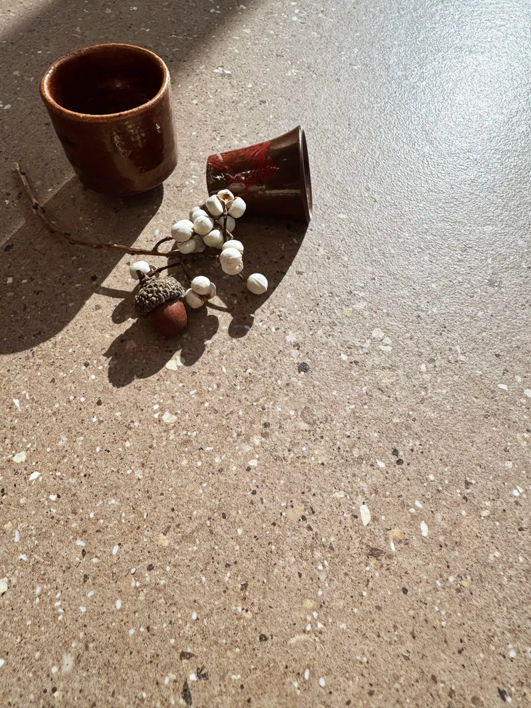 C12626, C626 brown Terrazzo Porcelain Tile in 600x1200mm and 600x600mm, shown as a close-up surface sample with a fine terrazzo-style texture and subtle color particles