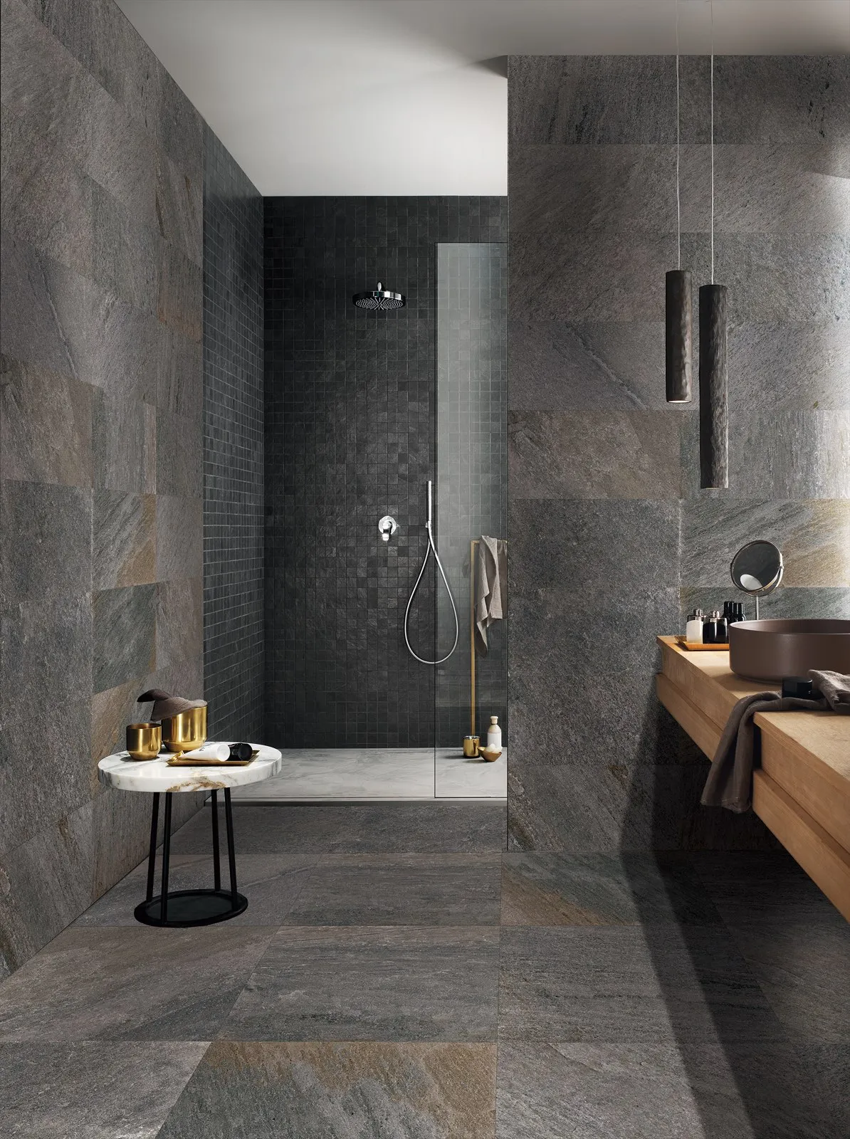 600x600x20mm Glazed Matte Textured Non Slip Charcoal Slate Look Porcelain Tile Texture Layout - QUACHA46A