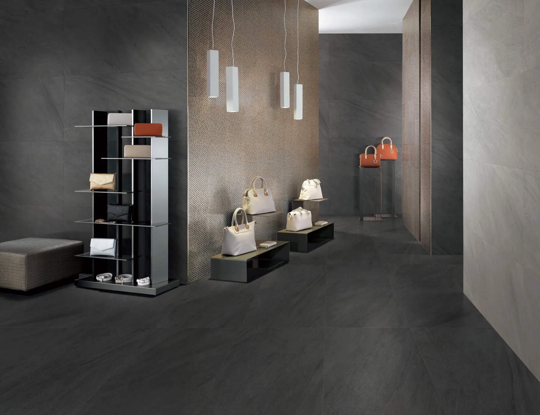 OS757DG126 / OS757DG606 104 charcoal sandstone look porcelain tile in 600*1200mm / 600*600mm (24*48 / 24*24 Inches), shown as a product view showing the tile surface, color tone, pattern, and finish