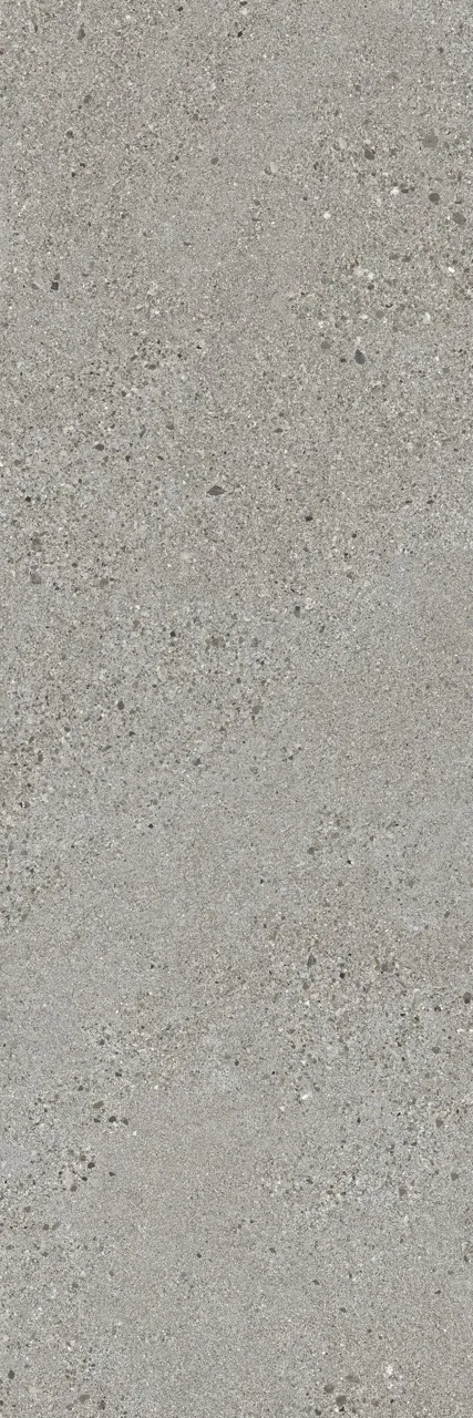 Large format dark gray terrazzo look sintered stone slab with elegant speckled texture