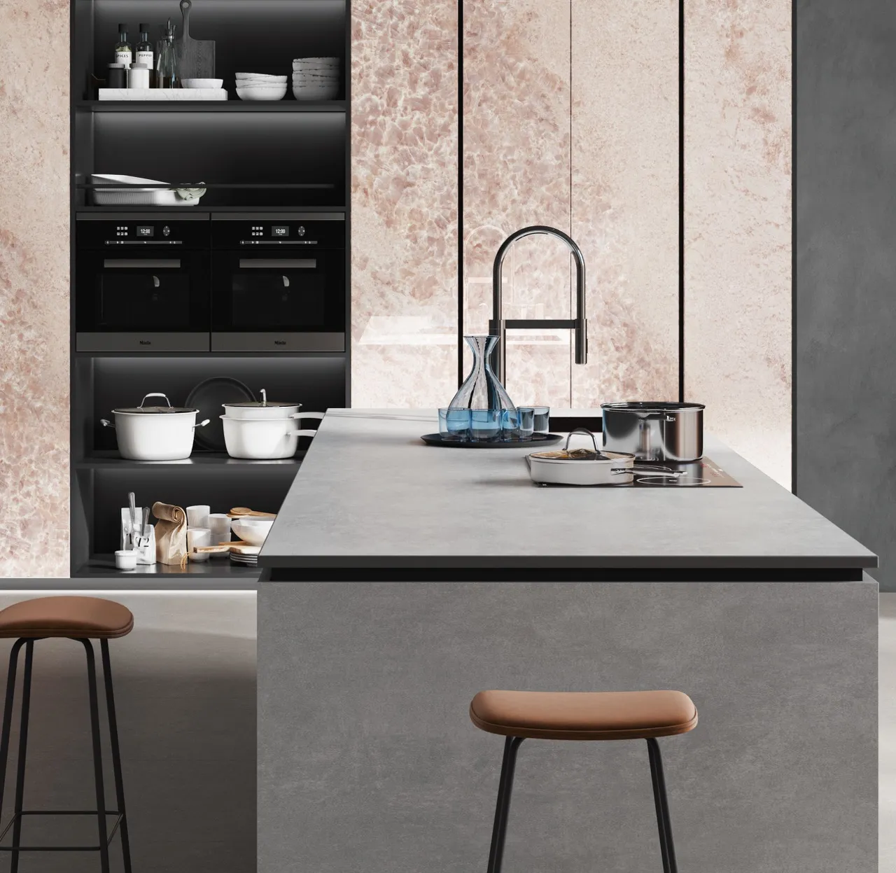 1600x3200x12mm gray cement look matte glazed sintered stone kitchen island countertop application