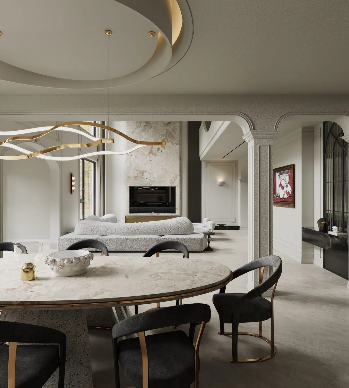 FM189601LEV Sand Marble Look porcelain tile shown in an application-style product view