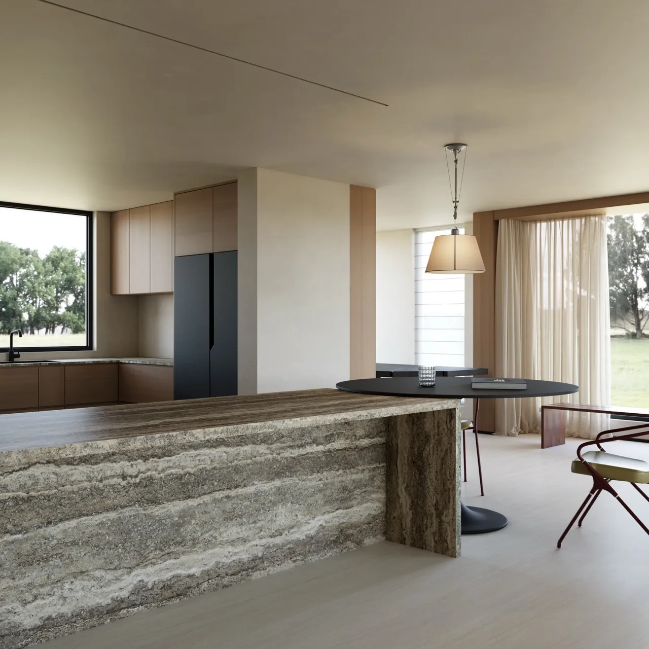 1600x3200x12mm gray travertine look matte textured sintered stone kitchen island countertop application