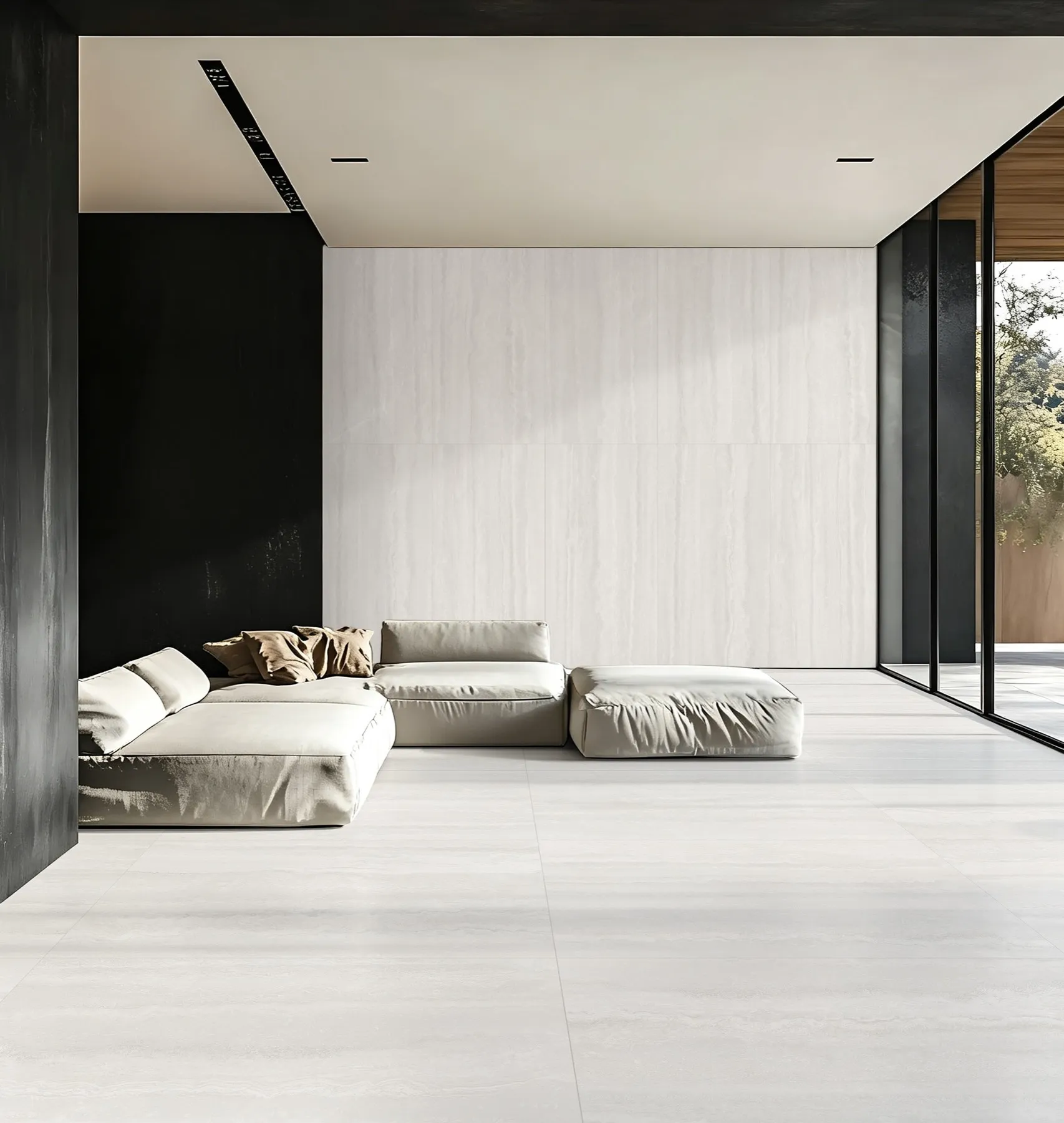 OSL302GL612, OSL302ST612 gray Travertine Porcelain Tile in 600x1200mm, shown as a product image showing the tile surface, color tone, veining, and finish