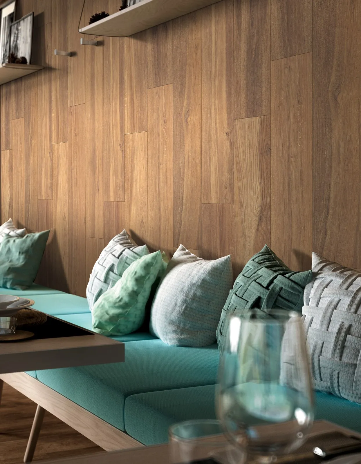OW5012F122 Brown Gray Wood Look porcelain tile surface in 200*1200mm with glazed matte textured finish