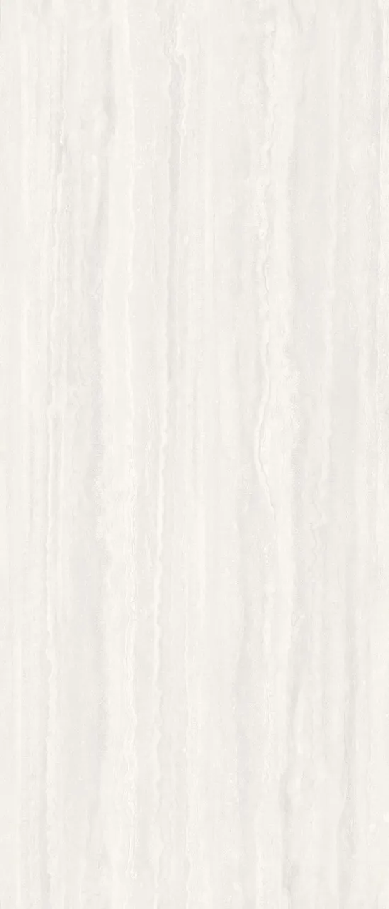 Close-up texture detail of ivory white travertine look matte sintered stone with soft layered veining