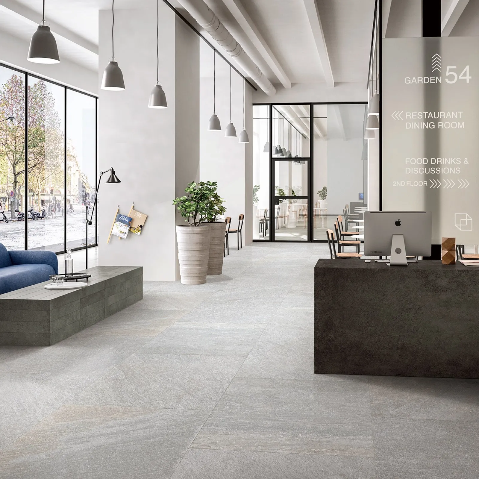 600x600x20mm Glazed Matte Textured Non Slip White Gray Slate Look Porcelain Tile Application View - QUASIL44A