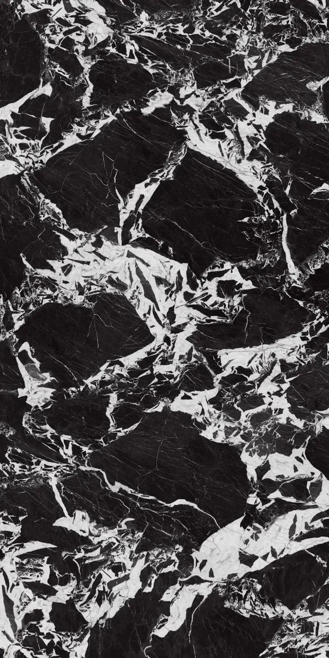 Black marble effect sintered stone slab with expressive white veining