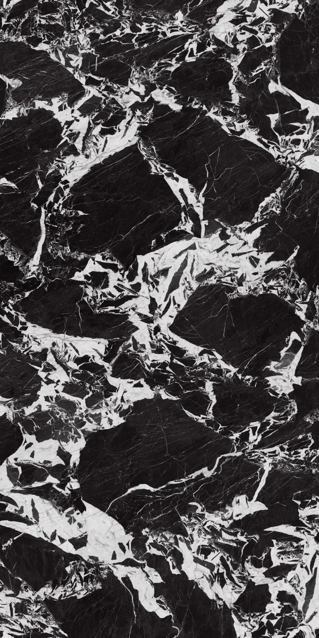 Black marble look sintered stone slab with dramatic white veining pattern
