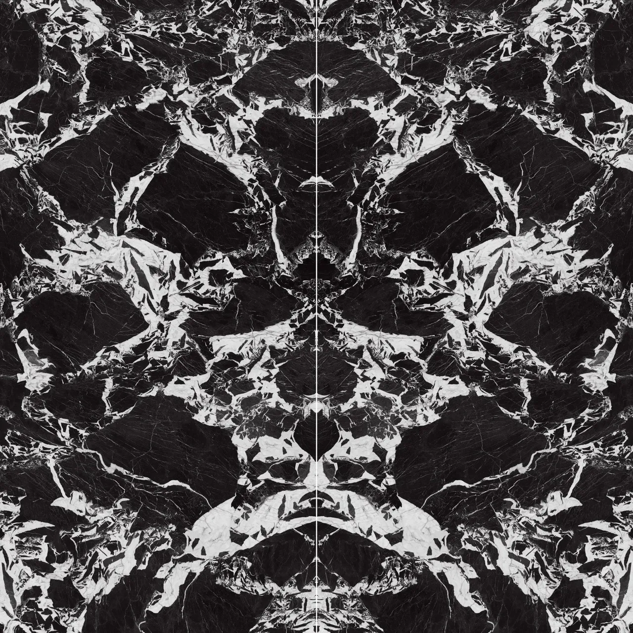 Bookmatched black marble look sintered stone slab with white veining