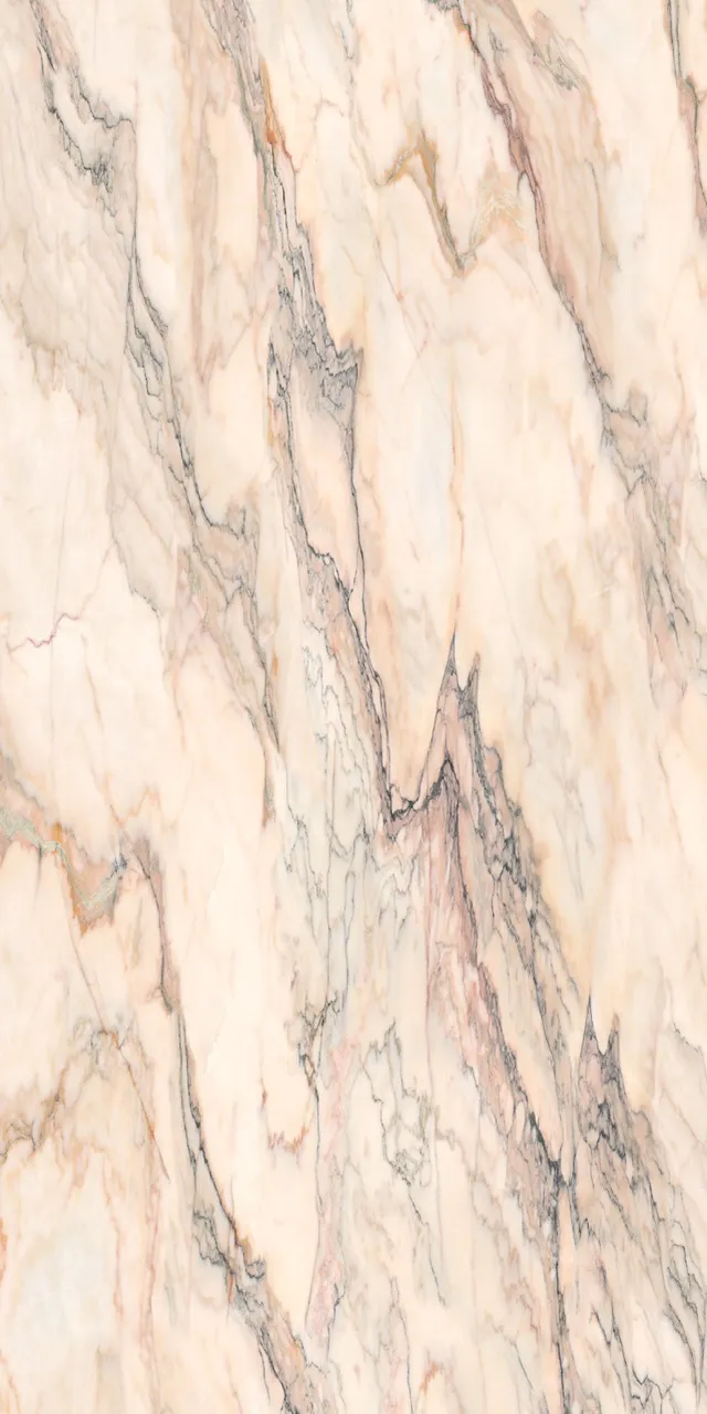Pink marble effect sintered stone slab with gray natural veining
