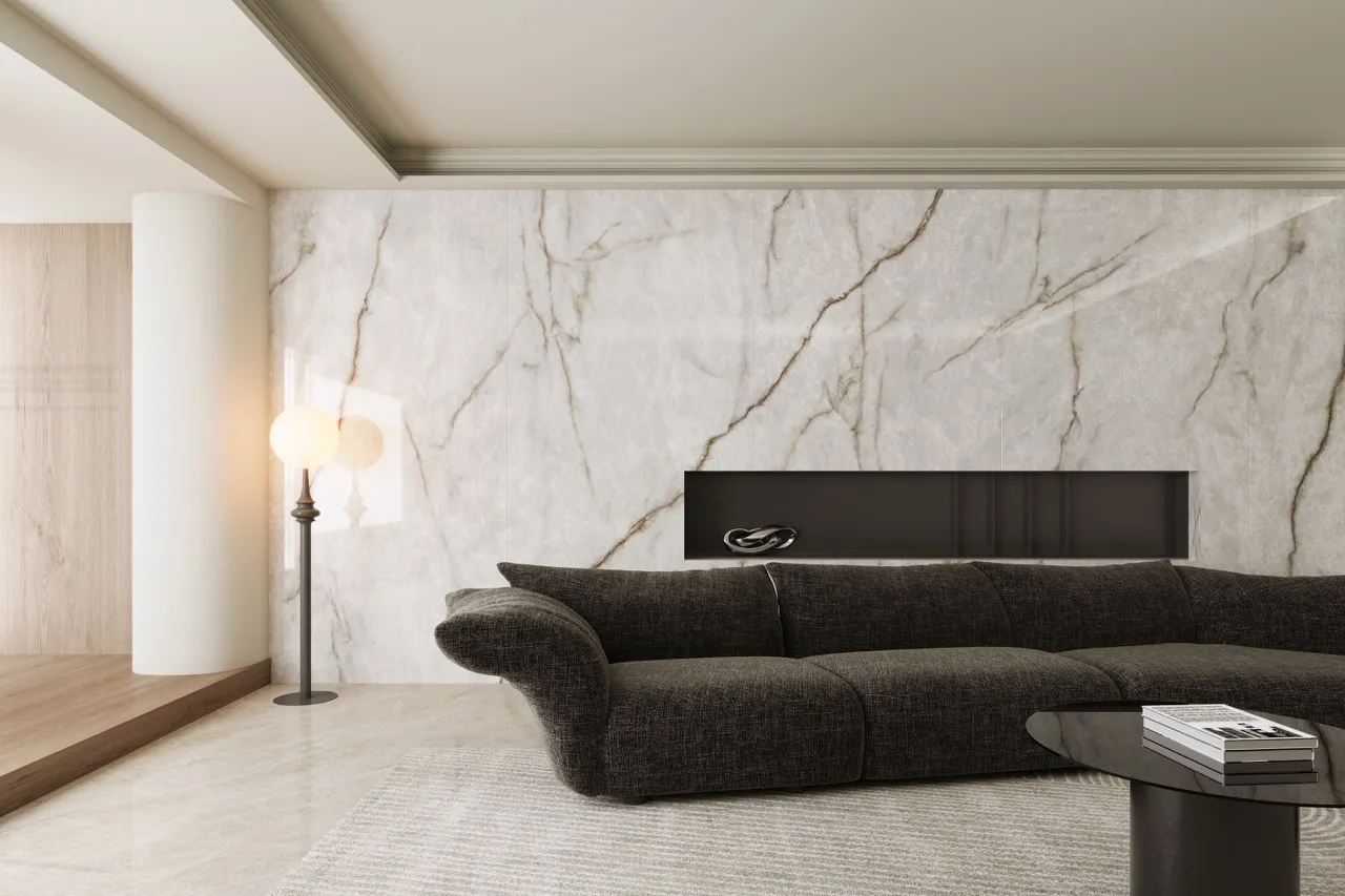 white onyx look gold vein sintered stone feature wall MA927621LP