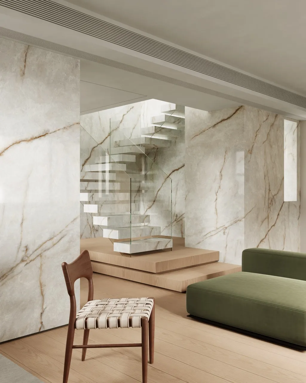 white onyx look sintered stone wall cladding application MA927621LP