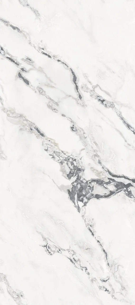 1200x2700mm glossy white marble look sintered stone slab with elegant grey marble veining