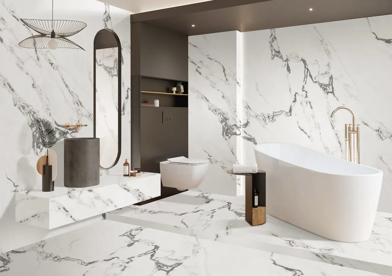 marble look matte textured white sintered stone for bathroom wall and floor applications