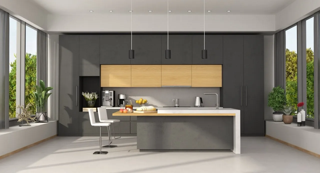 yellow wood brown wood look sintered stone kitchen application OQA163212X392
