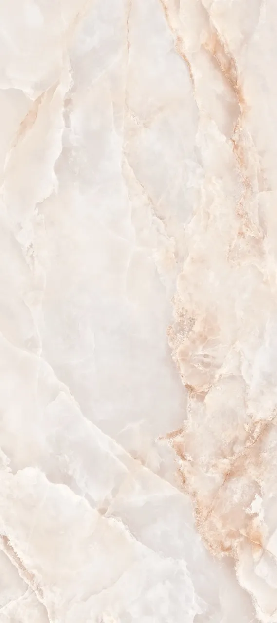 Large-format pink white onyx look glossy sintered stone slab with elegant natural stone appearance