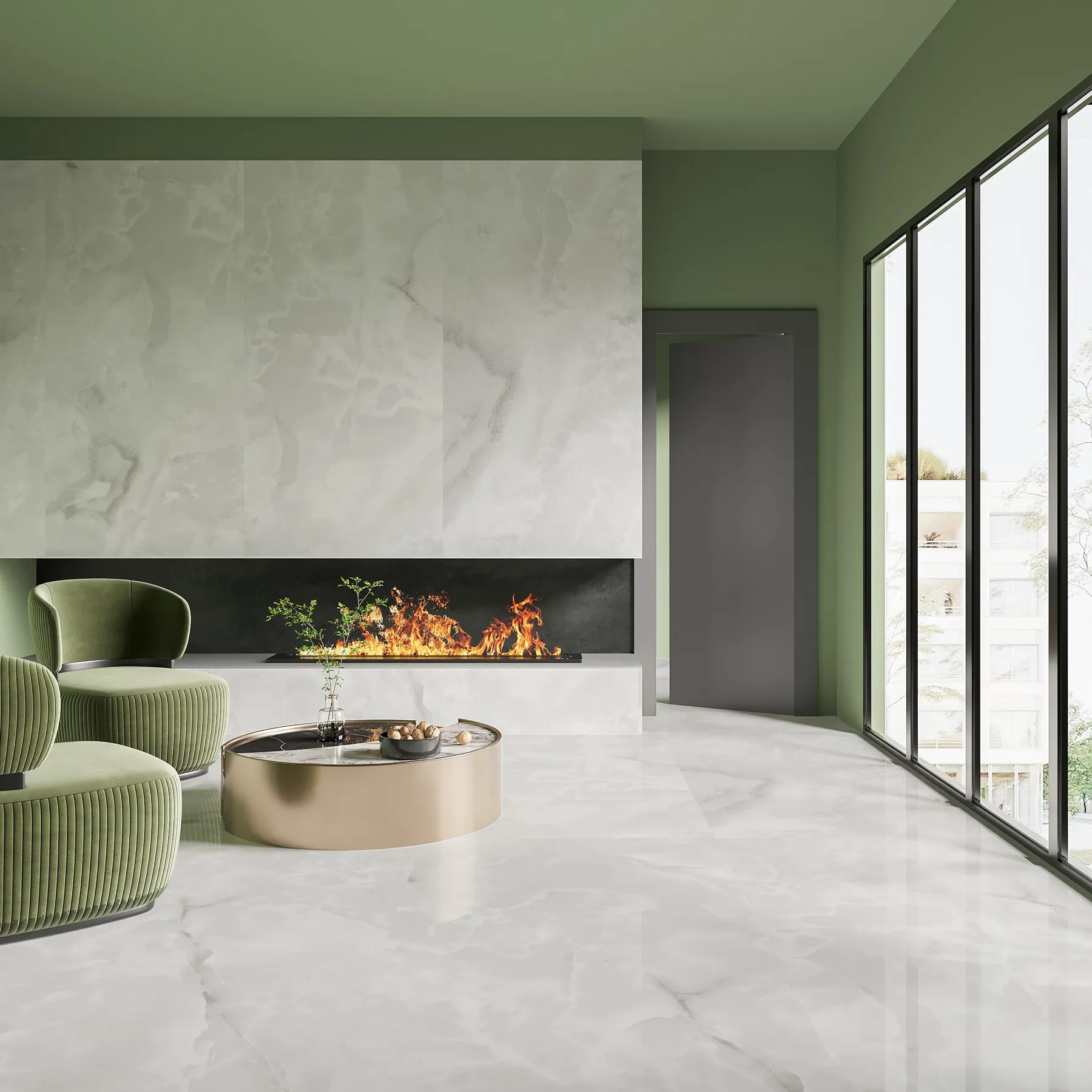 FM189791LEV white Marble Look Porcelain Tile in 900x1800mm, shown as a marble-look porcelain tile scene with soft veining, light stone movement, and a clean interior setting