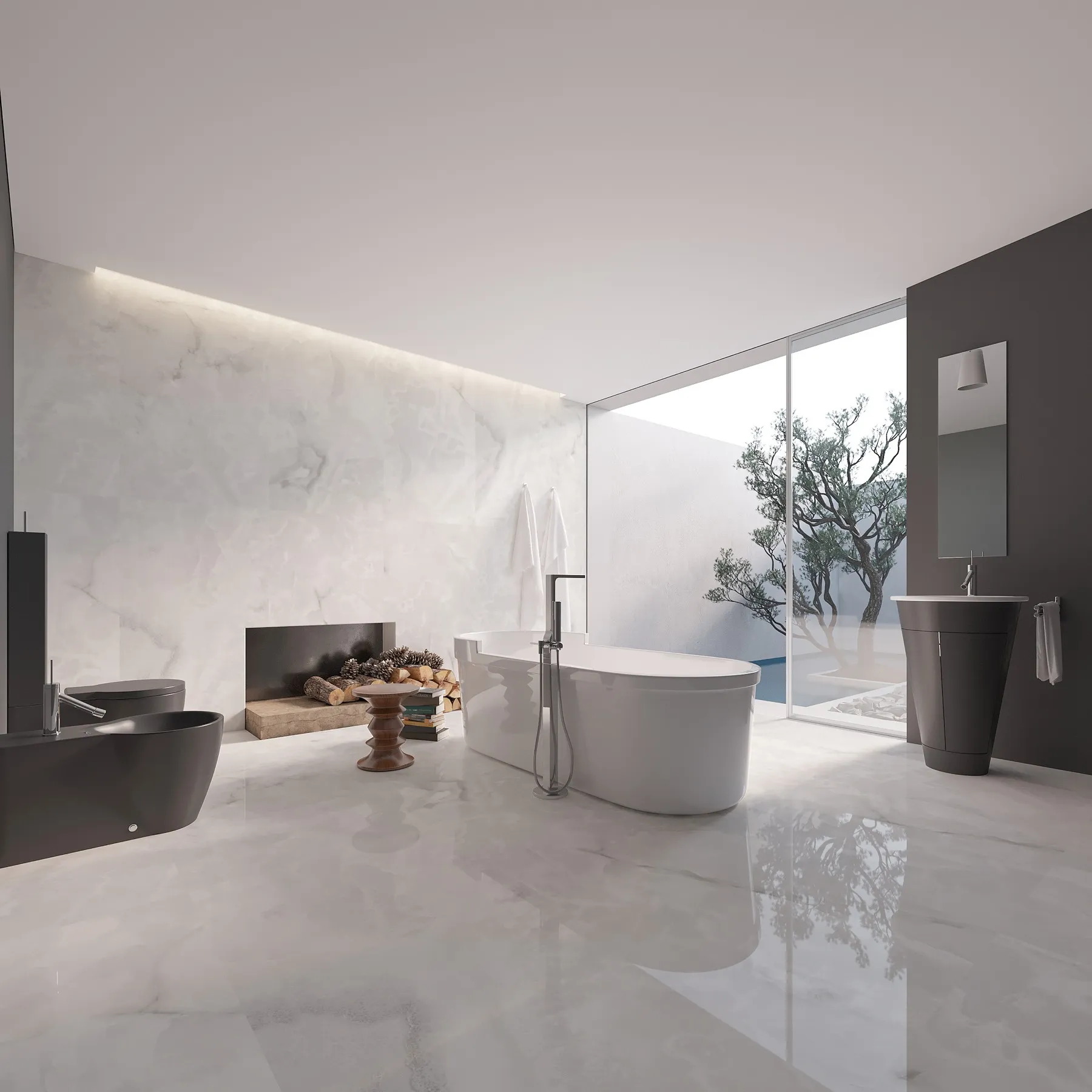 FM189791LEV White Onyx Look porcelain tile shown in an application-style product view