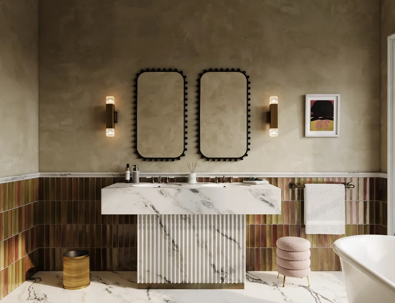 large format marble look white sintered stone bathroom vanity countertop application