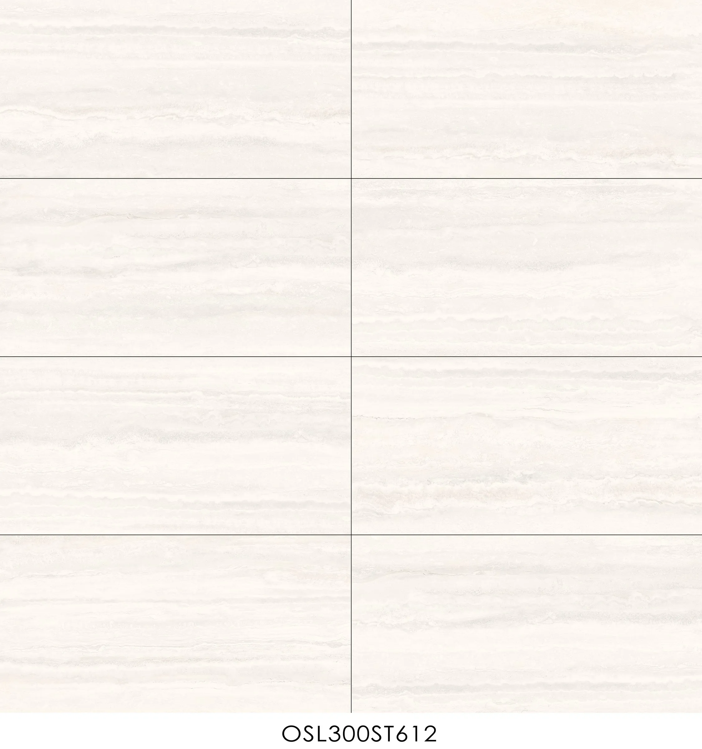 White travertine look porcelain tile shown as a 600x1200mm rectangular surface sample with soft linear veins and a textured stone finish.